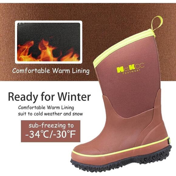 MCIKCC Kids Rubber Rain Boots Waterproof Solid Classic Pull On Snow Wellies Boot - Picture 2 of 7